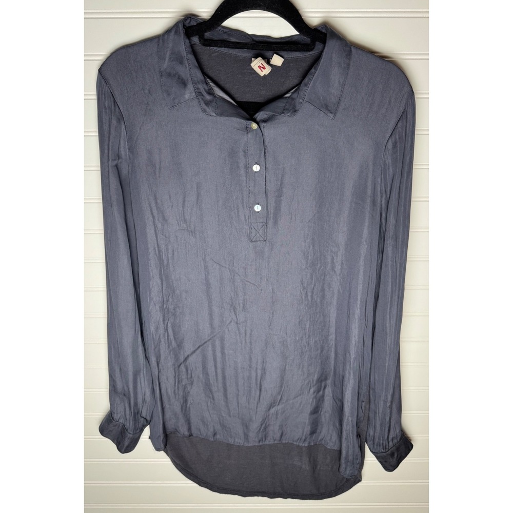 Dolan Gray Collared Long Sleeve High-Low Button-Up Blouse Top Womens S